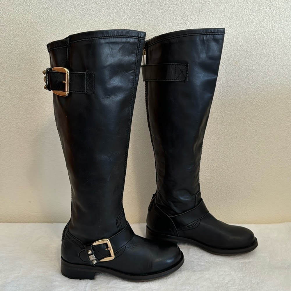 Steve Madden Black Leather Knee High Boots Size 5.5